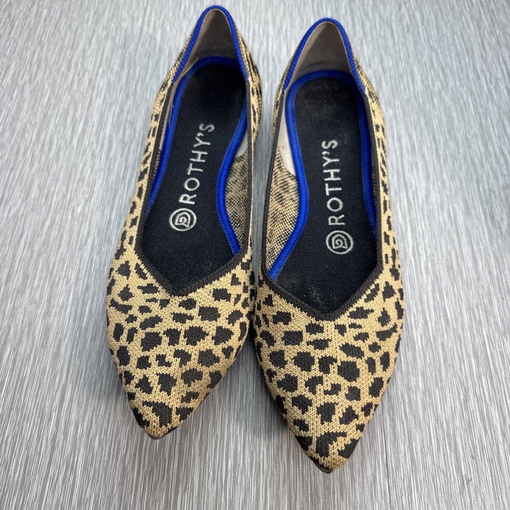 Rothy's The Point Women's Cheetah Print Flats‎ Size 7 Leopard Knit Shoes